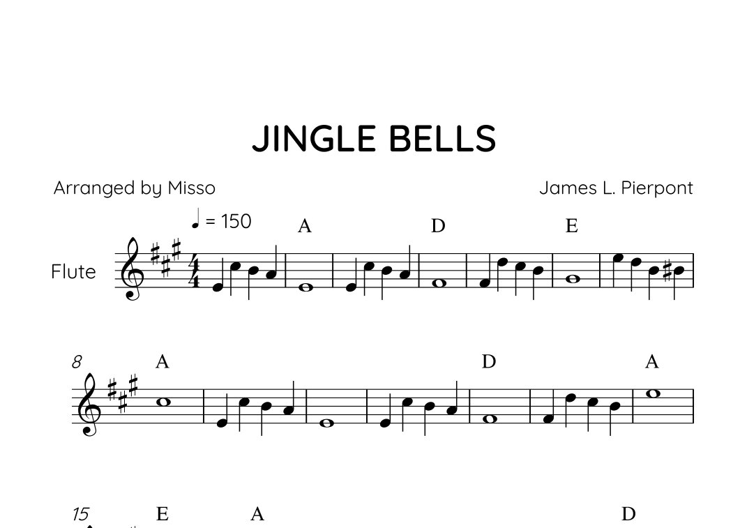 Jingle Bells Flute Notes For Beginners www.sheetmusicdirect.com