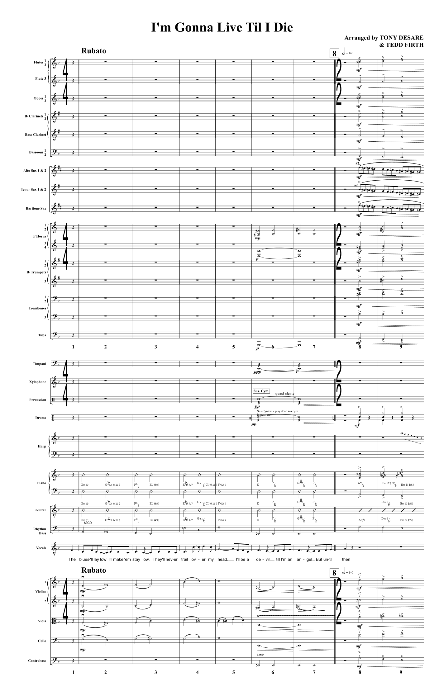 I'm Gonna Live Till I Die (arr. Tony DeSare & Tedd Firth) by Manny Kurtz Full Orchestra