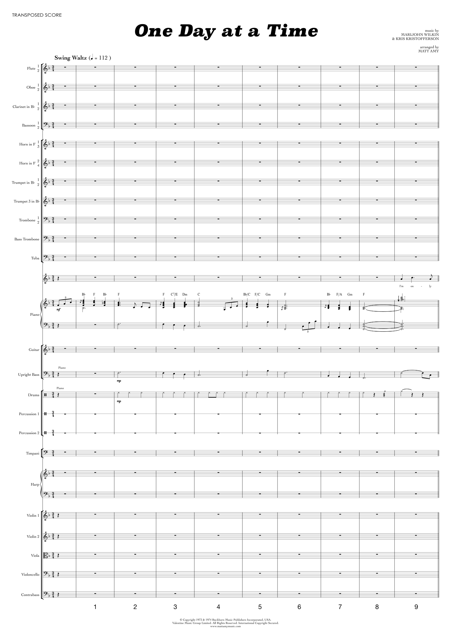 One Day At A Time (arr. Matt Amy) by Kris Kristofferson 管弦乐团 - 预览