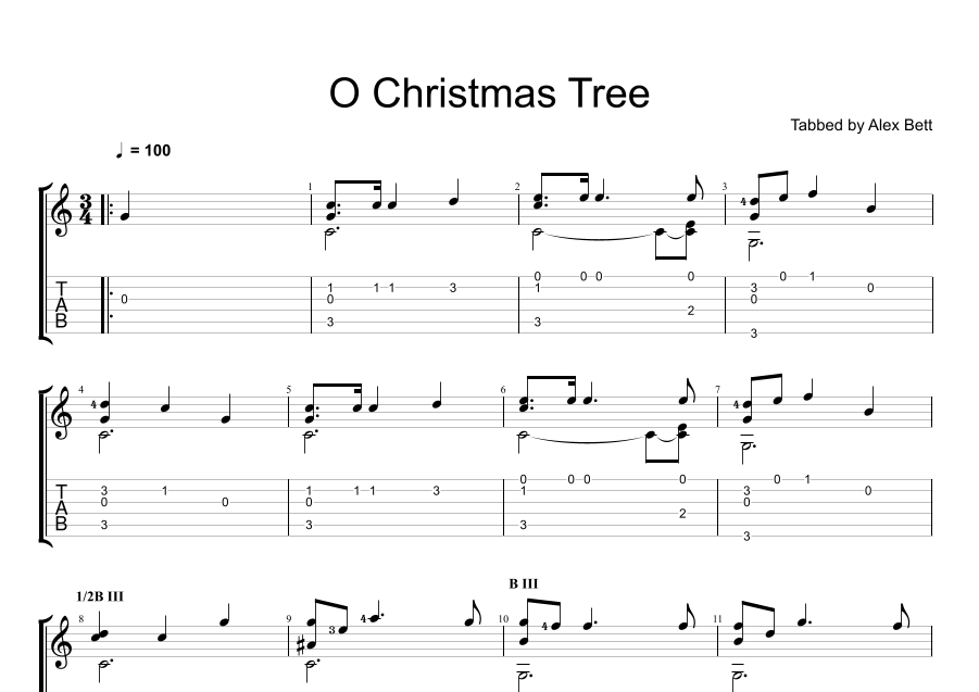 O Christmas Tree (Solo Fingerstyle Guitar) (arr. Alex Bett) Sheet Music