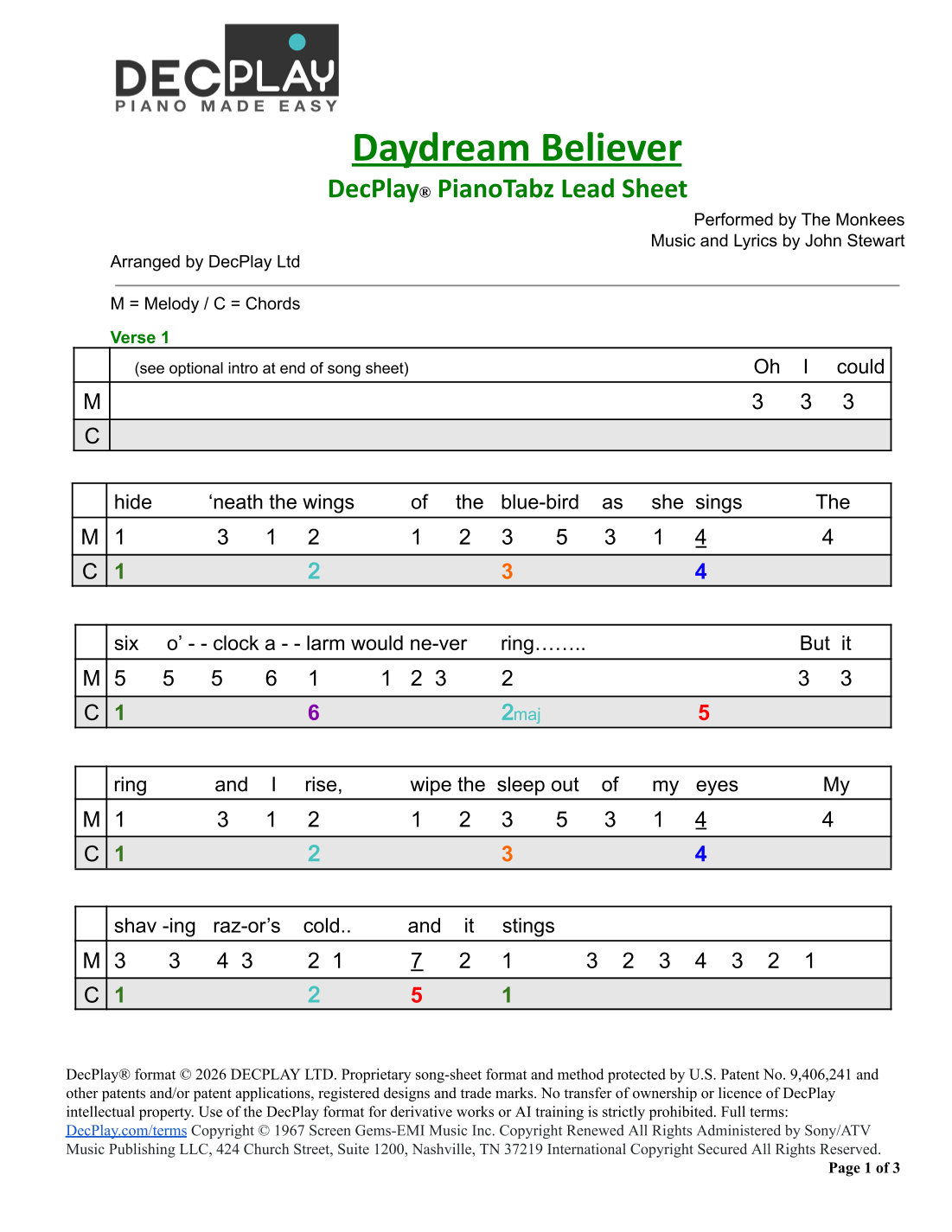 Desperado by The Eagles Sheet Music for DecPlay Piano (arr. DecPlay Ltd ...