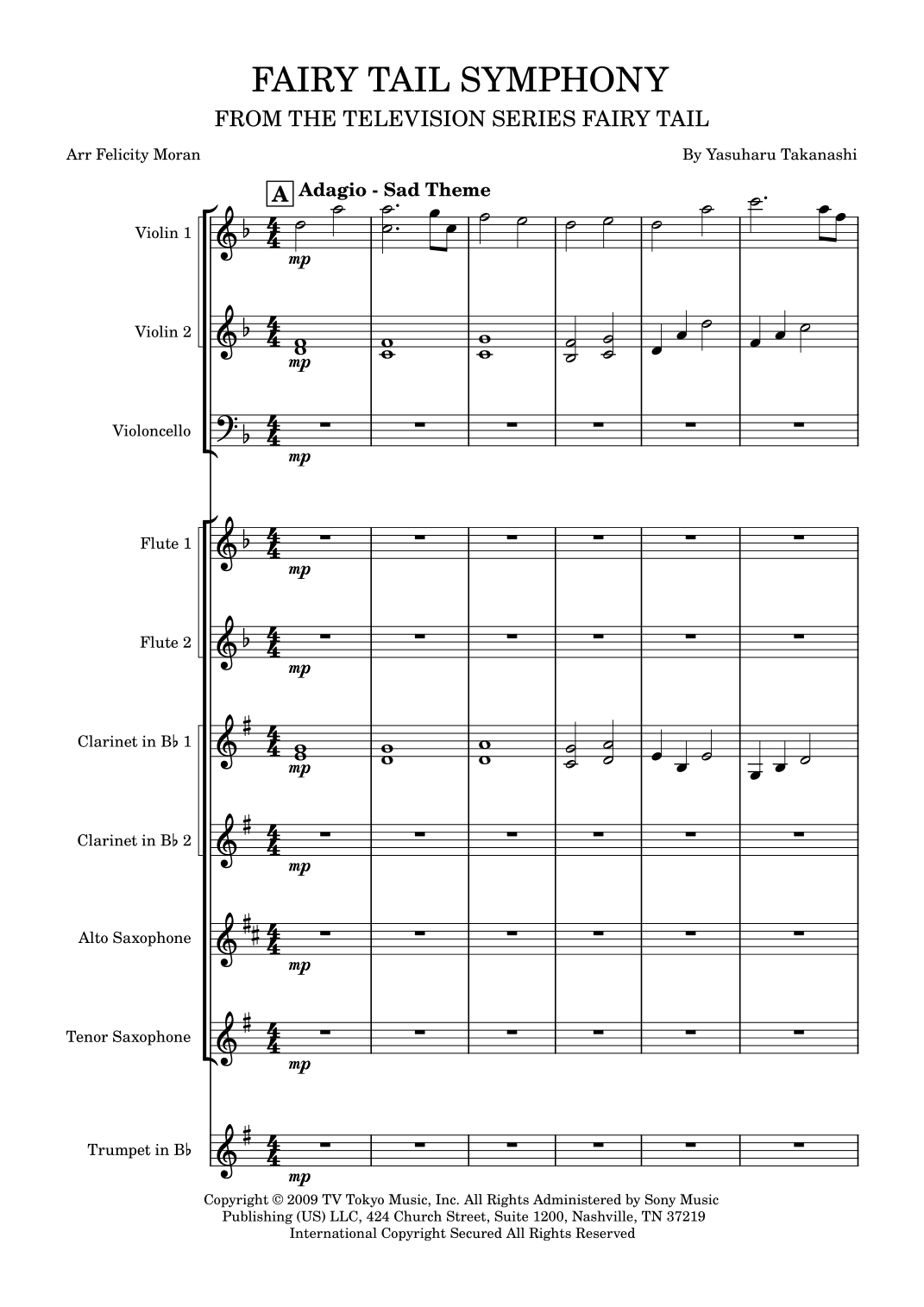 【高梨康治《妖精的尾巴》管弦乐总谱（费利西蒂·莫兰改编）】Fairy Tail (arr. Felicity Moran) by Yasuharu Takanashi Full Orchestra PDF乐谱下载