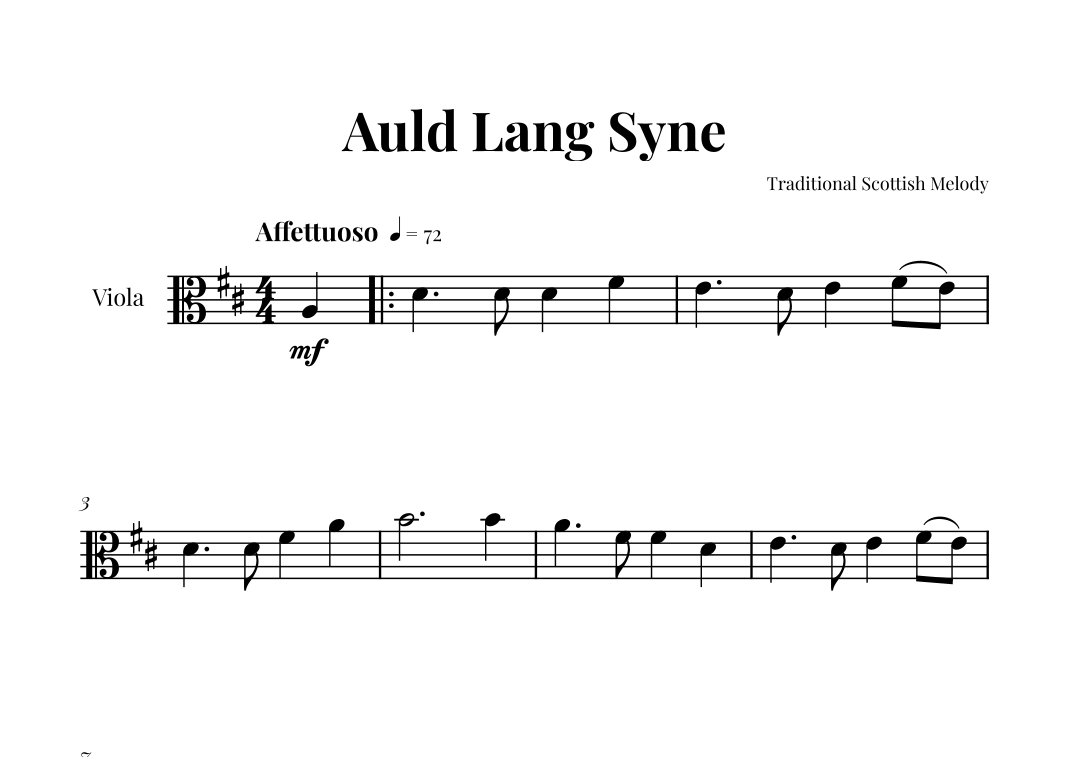 Auld Lang Syne by Traditional Sheet Music for Viola Solo at Sheet Music ...