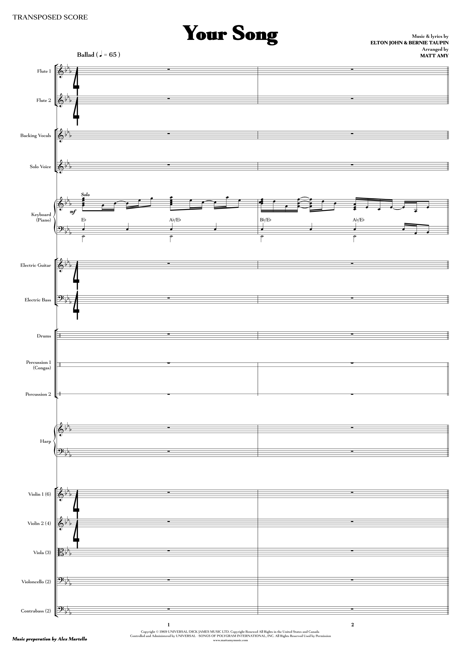 Your Song (arr. Matt Amy) by Elton John Full Orchestra