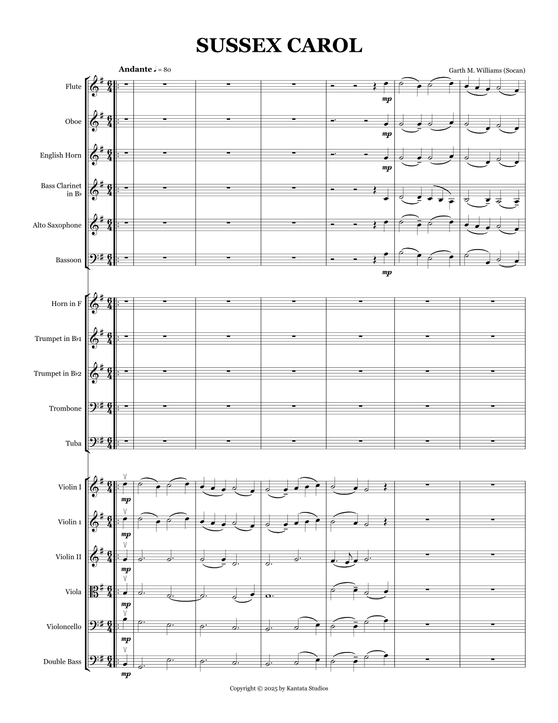 SUSSEX CAROL FOR FULL ORCHESTRA (arr. Garth Williams) by Garth Williams Full Orchestra (苏塞克斯颂歌 - 管弦乐团版) - 预览
