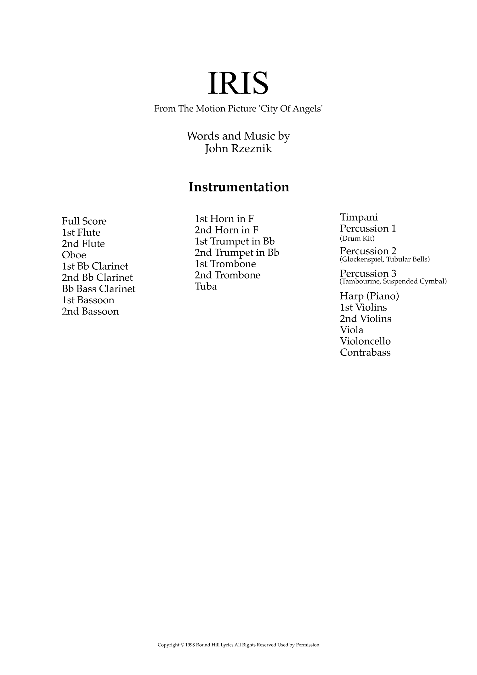 Iris (arr. Aaron Mi) by Goo Goo Dolls Full Orchestra