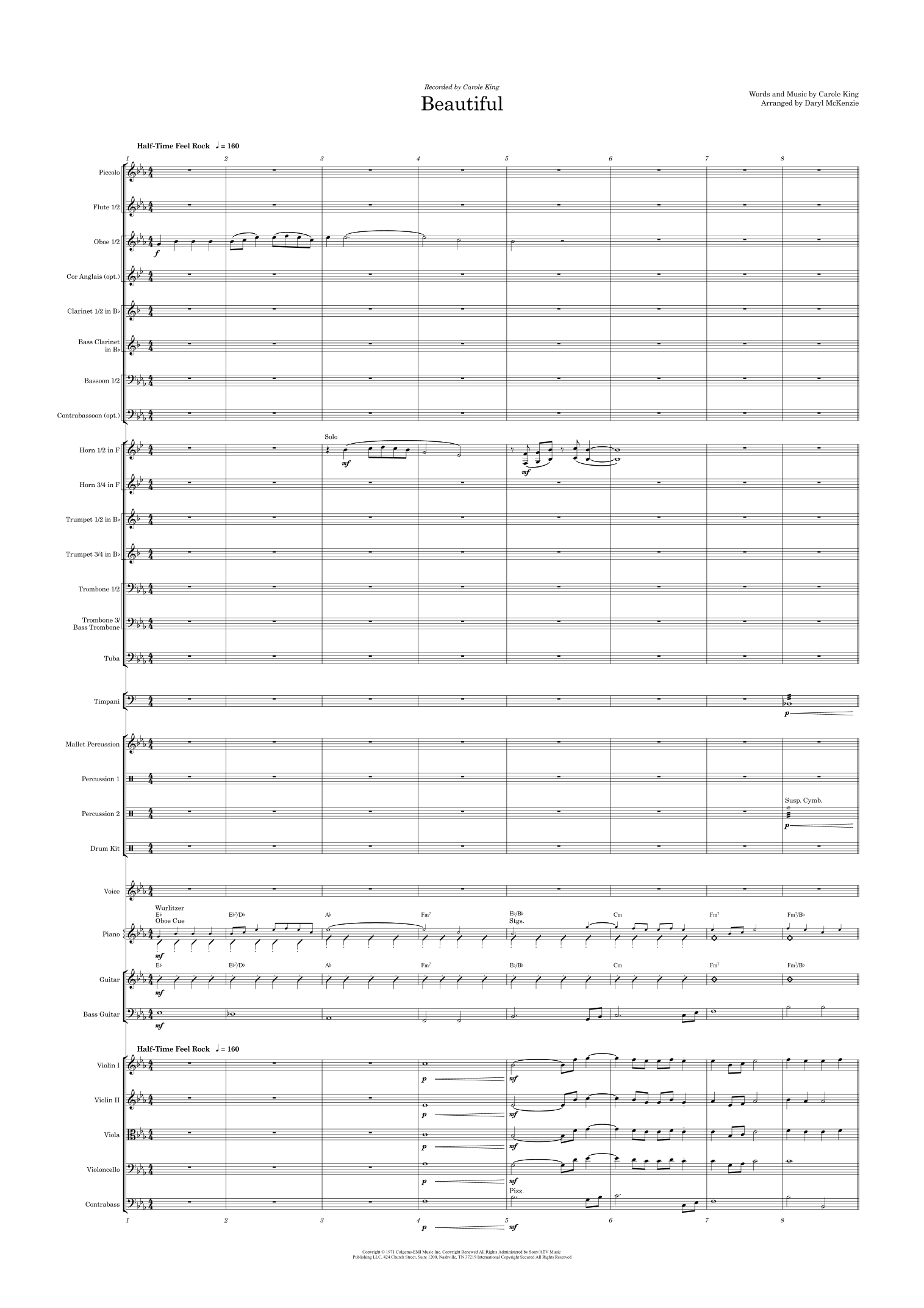 Beautiful (arr. Daryl McKenzie) by Carole King Full Orchestra