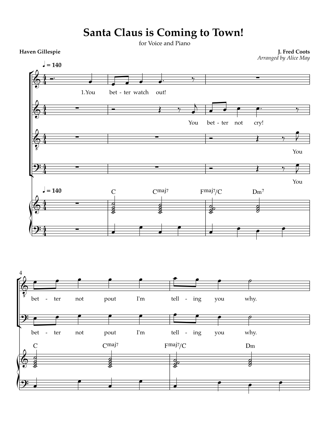 Santa Claus is Coming to Town! (arr. Alice May) by J. Fred Coots Sheet ...