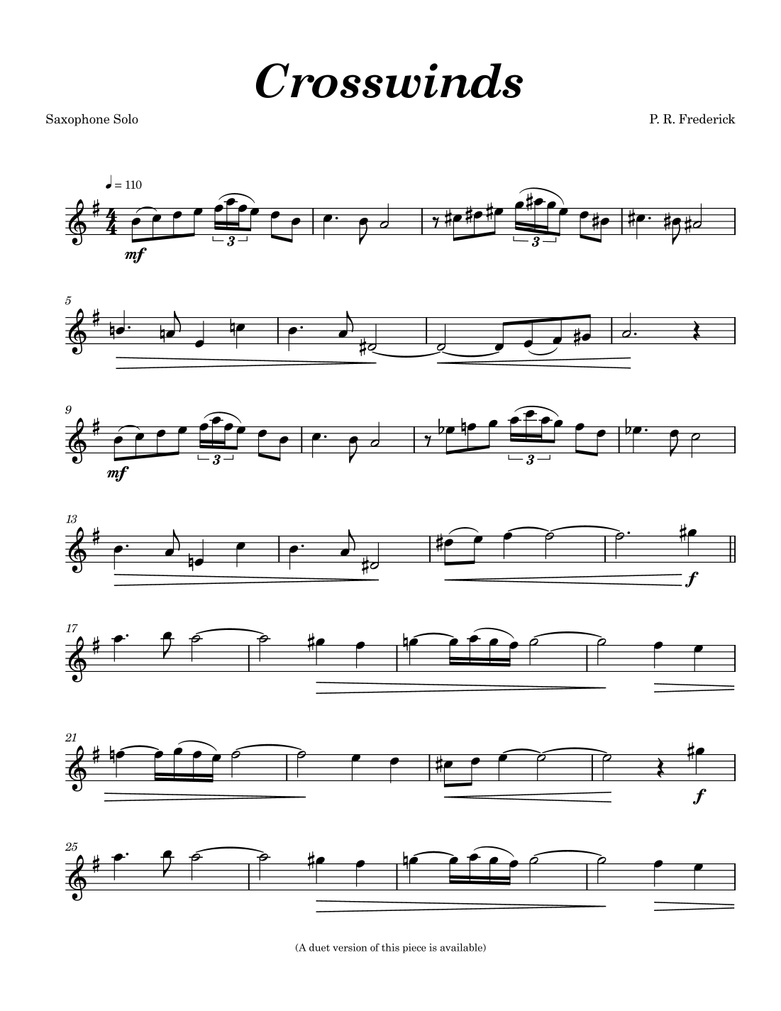 Crosswinds (for unaccompanied saxophone) by P. R. Frederick Sheet Music ...