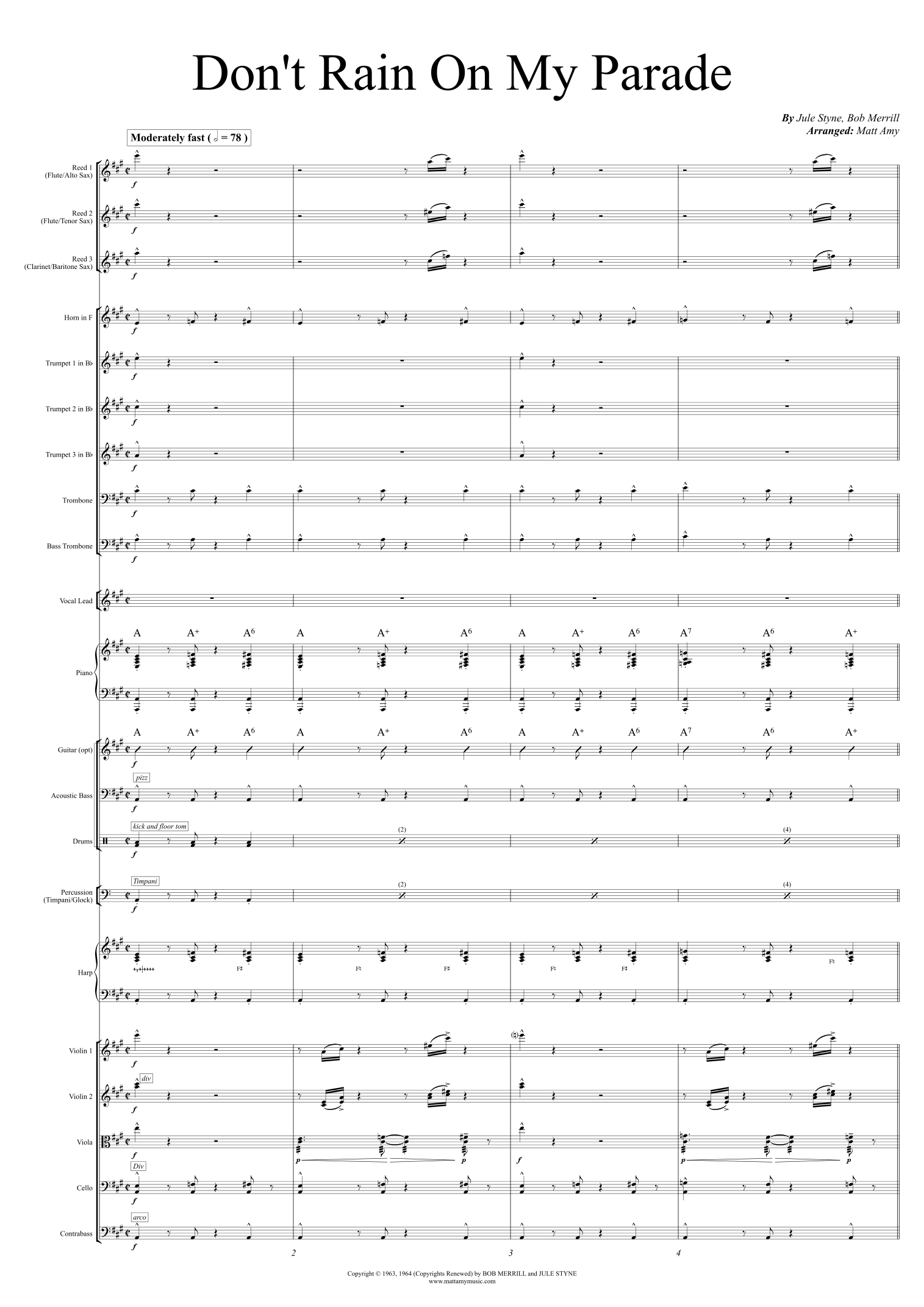 Don't Rain On My Parade (arr. Matt Amy) by Jule Styne Full Orchestra