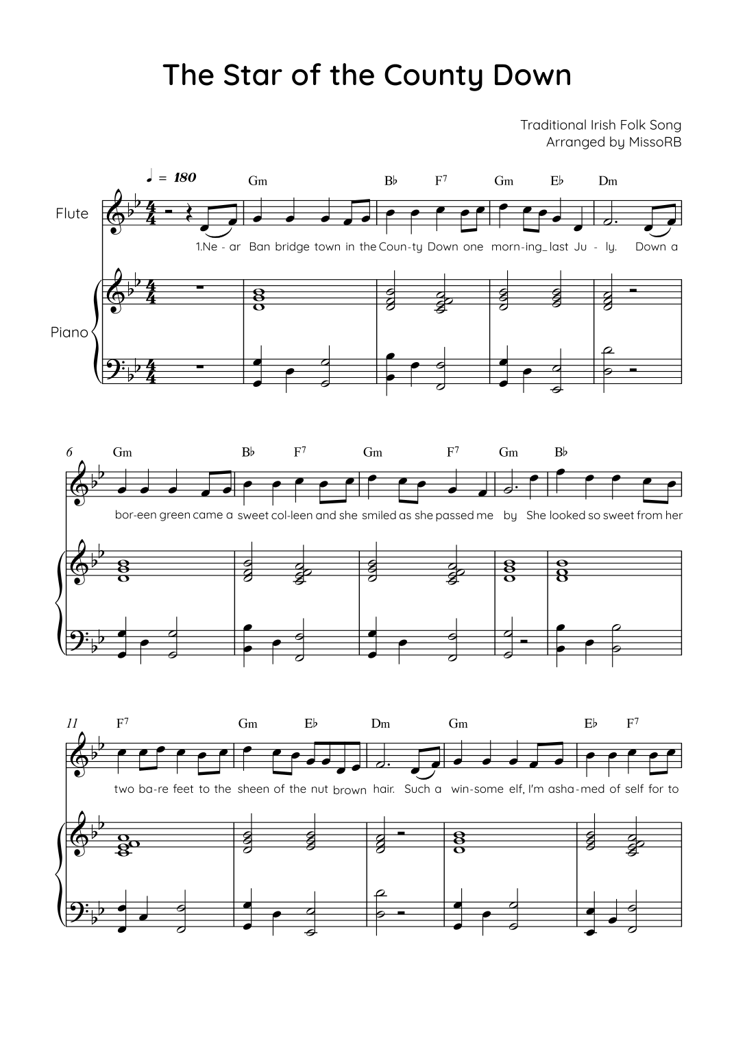 The Star of the County Down - Flute With Piano in Gm With Chords ...