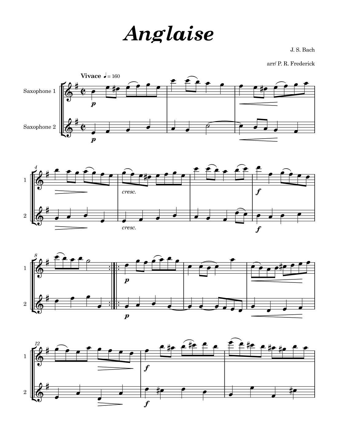 Anglaise (arr. P. R. Frederick) by J. S. Bach Sheet Music for Saxophone ...