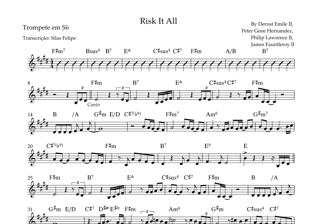 Risk It All (arr. Silas Felipe) by Bruno Mars Sheet Music for Trumpet ...