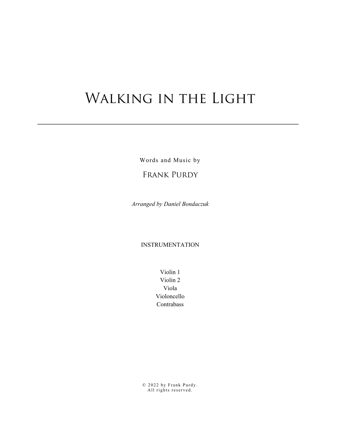 Walking in the Light - Orchestral Score and Parts by Frank Purdy Full Orchestra (在光中行走 - Frank Purdy 管弦乐总谱与分谱) - 预览