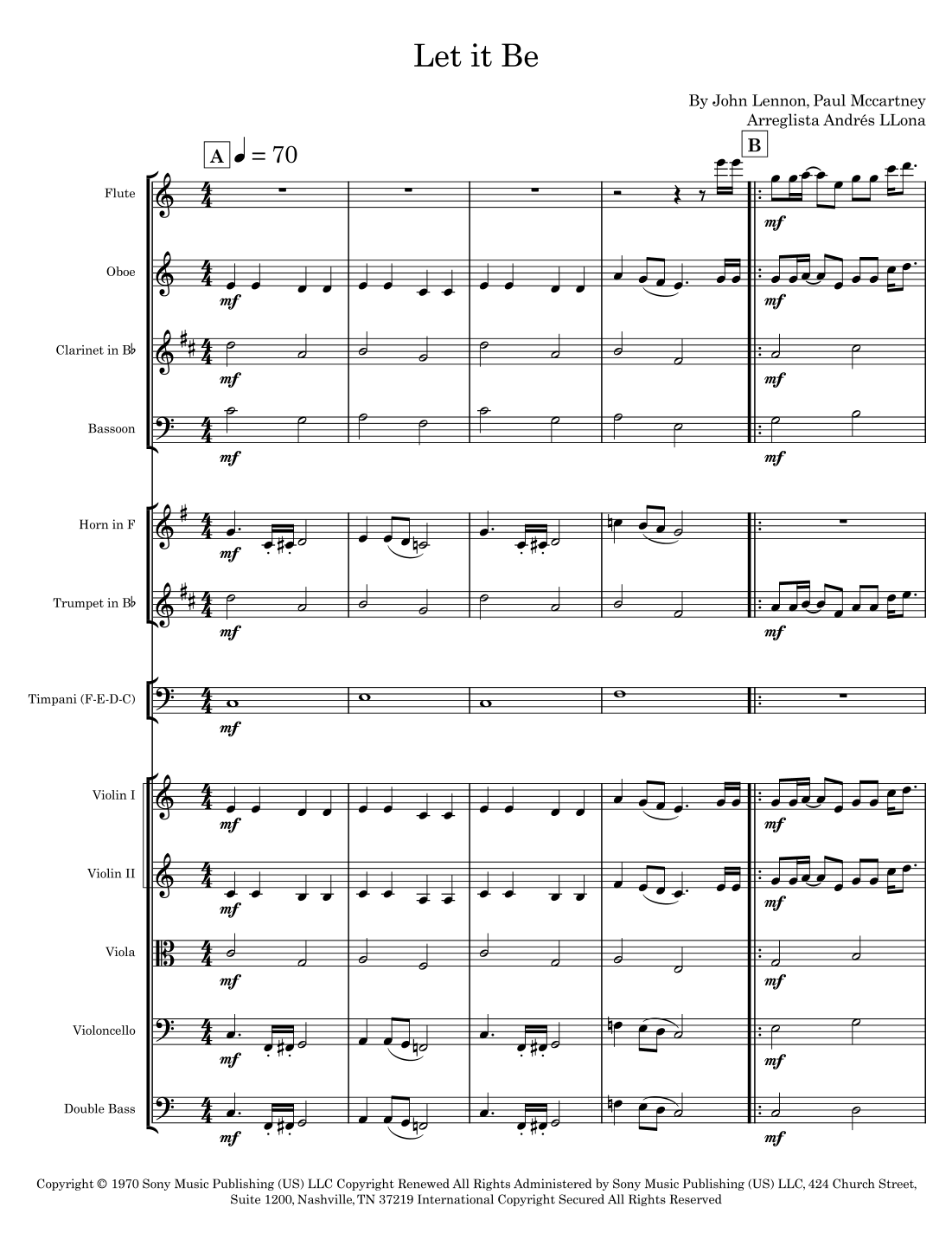 Let It Be (arr. Andrés LLona) by Kris Allen 管弦乐团全谱 - 预览
