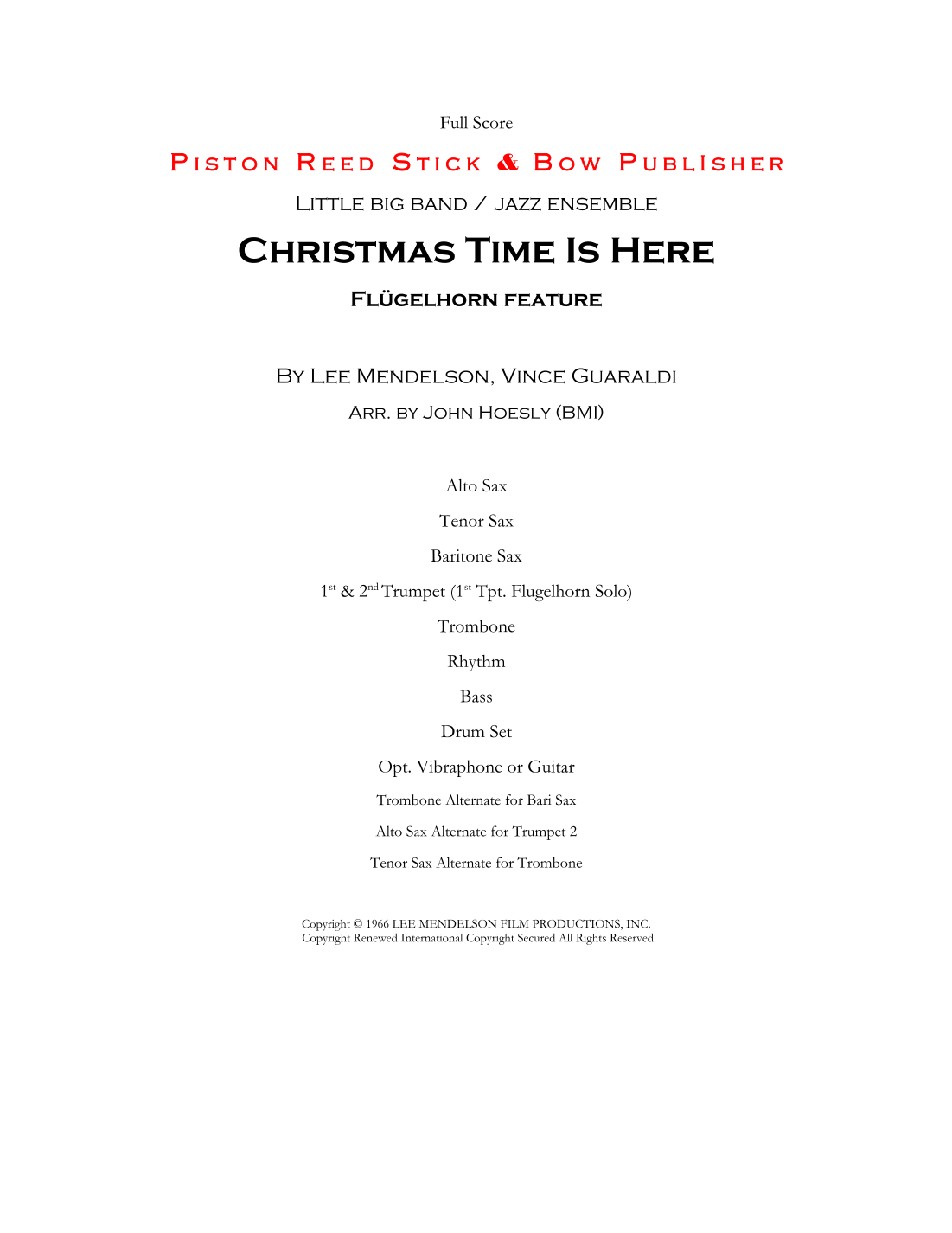 Christmas Time Is Here (arr. John Hoesly) by Vince Guaraldi Sheet Music ...