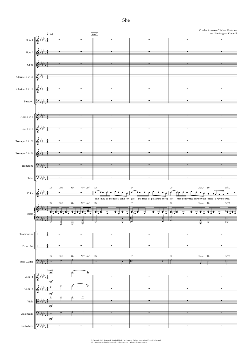 She (arr. Nils-Magnus Kinnvall) by Elvis Costello Full Orchestra