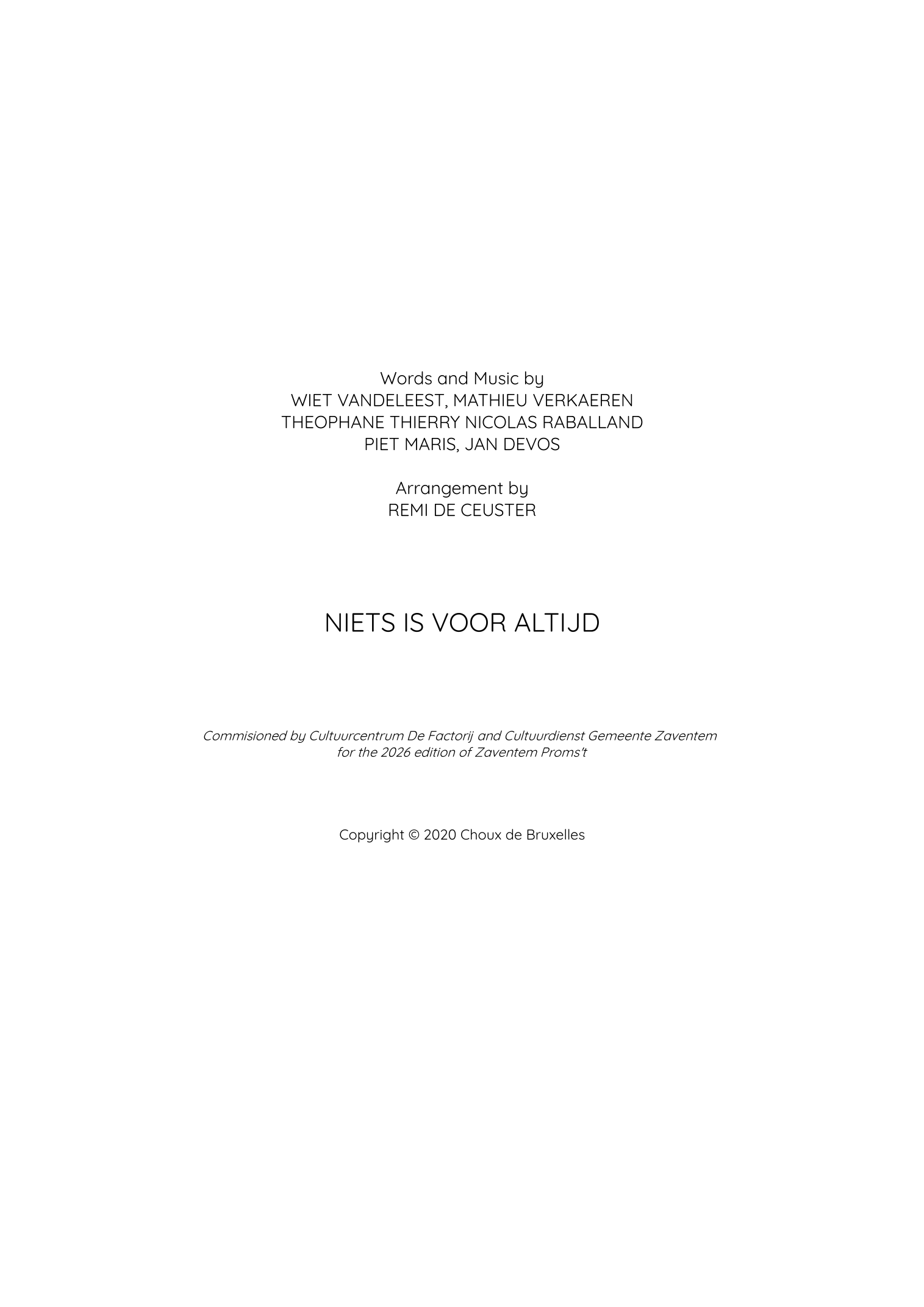 Niets Is Voor Altijd (Versie Madouce) (arr. Remi De Ceuster) by Jan Devos Full Orchestra