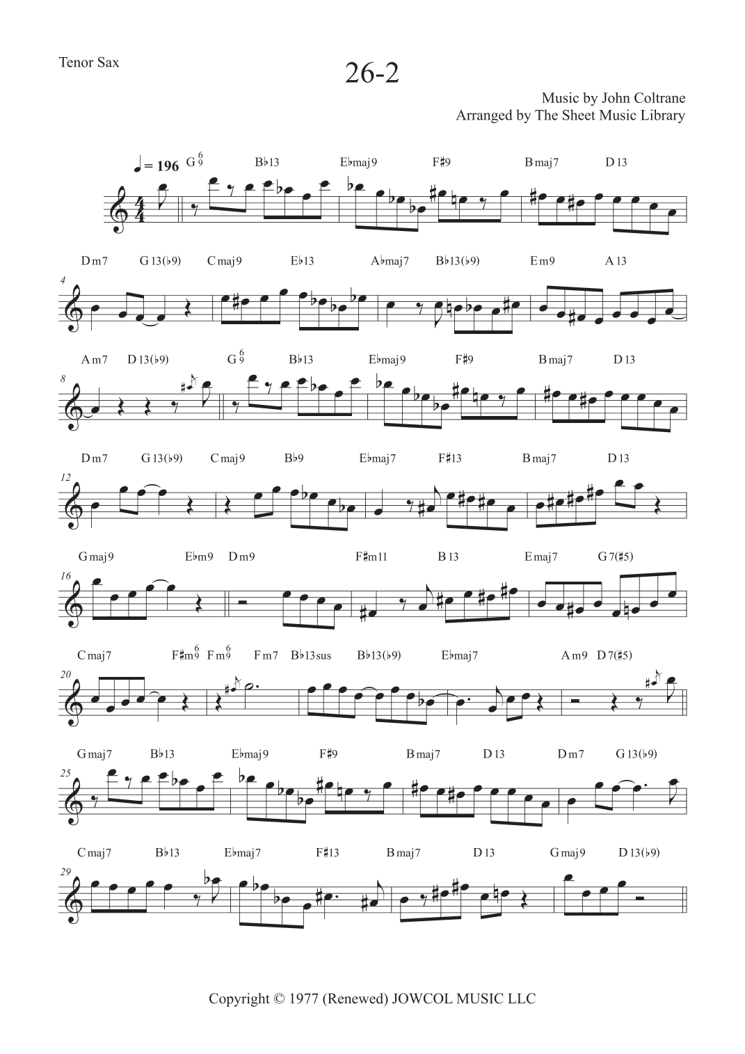 26-2 by John Coltrane Sheet Music for Tenor Sax Solo (arr. The