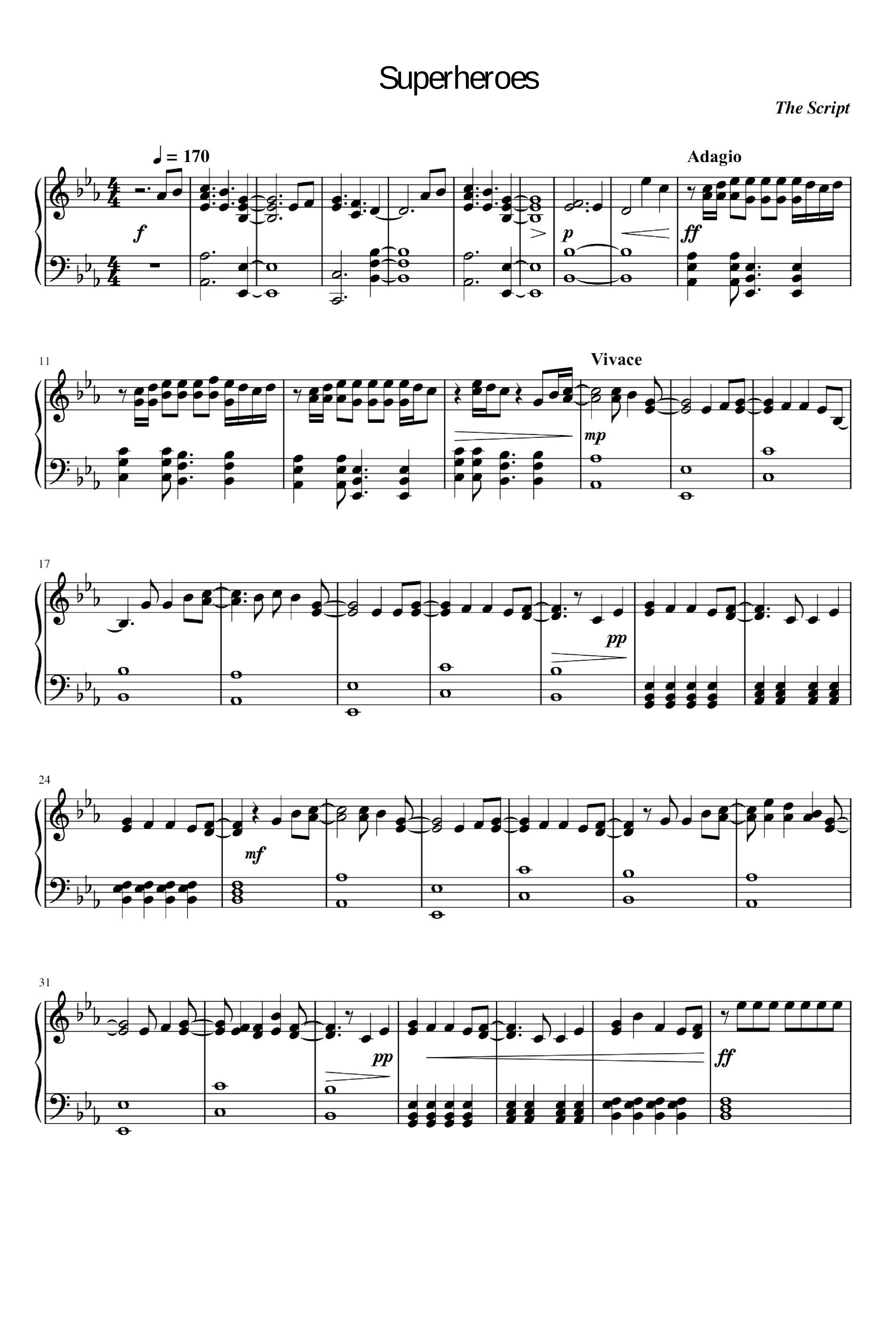 Superheroes Arr The Script By The Script Sheet Music For Piano Solo