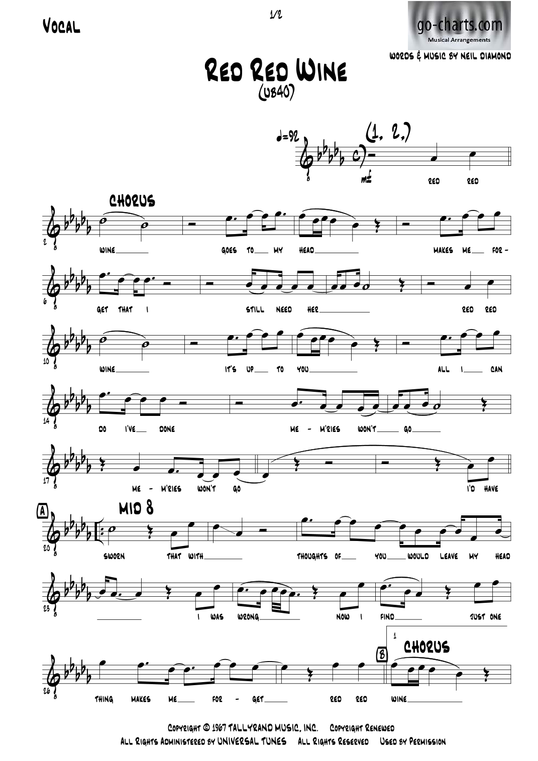 Red, Red Wine (arr. Andy Davidson go-charts.com) by Neil Diamond Full Orchestra