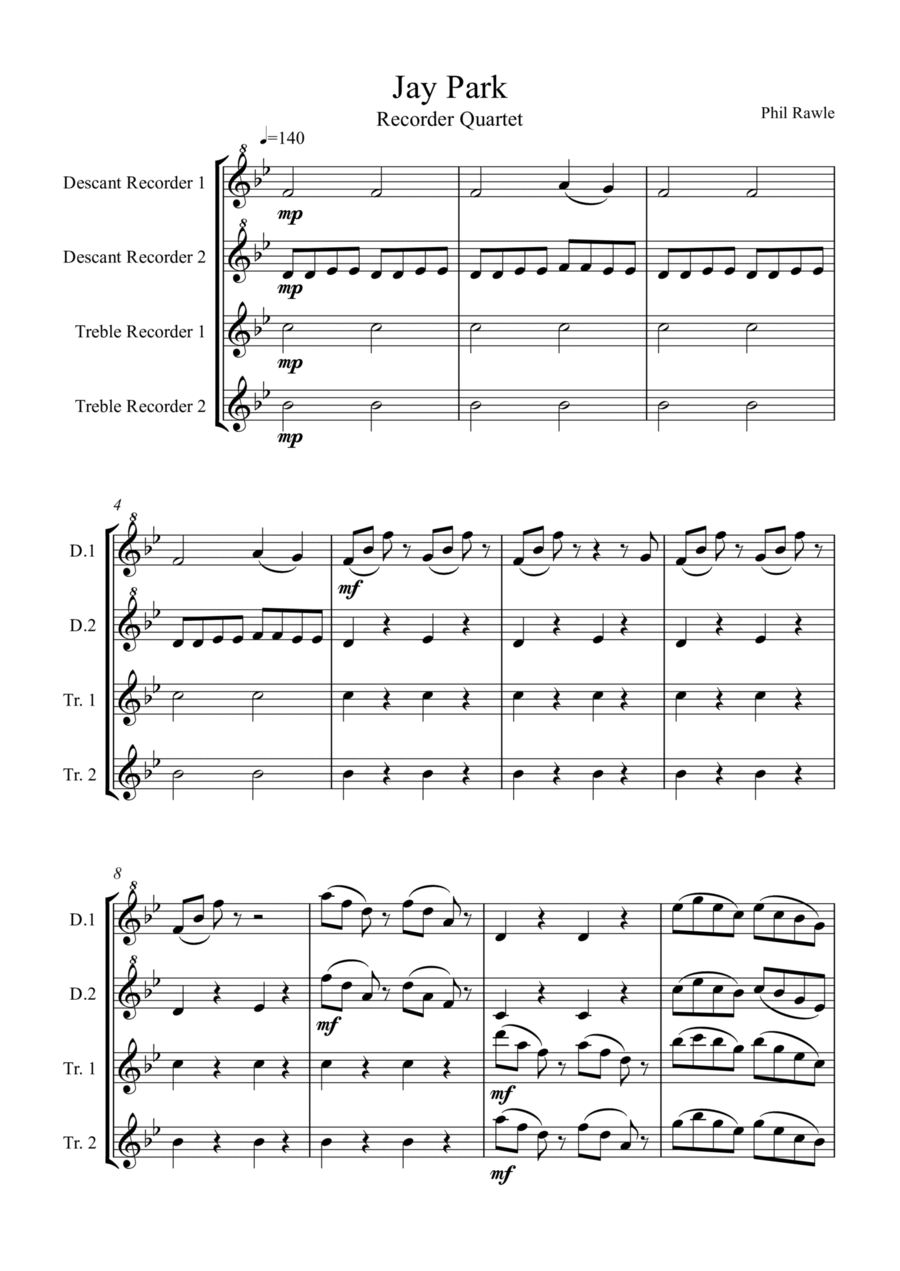 Jay Park Recorder Quartet by Phil Rawle Sheet Music for Recorder