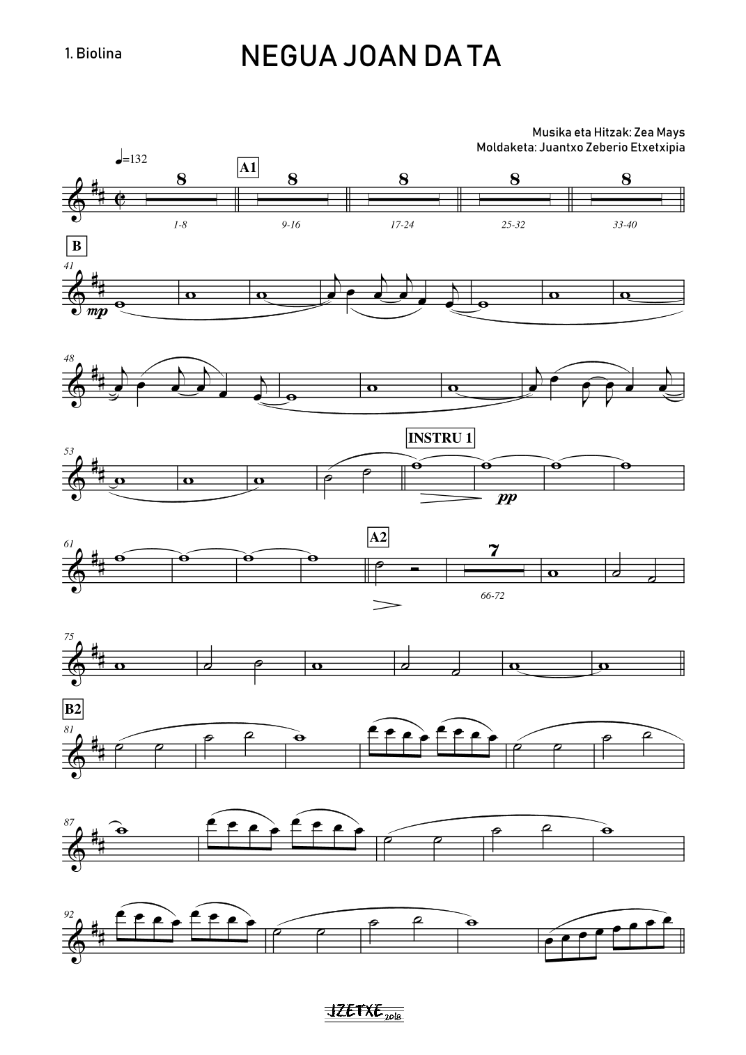 【胡安乔·泽贝里奥·埃切奇皮亚《Negua Joan da ta》管弦乐分谱】Negua Joan da ta (Parts) by Juantxo Zeberio Etxetxipia Full Orchestra PDF乐谱下载