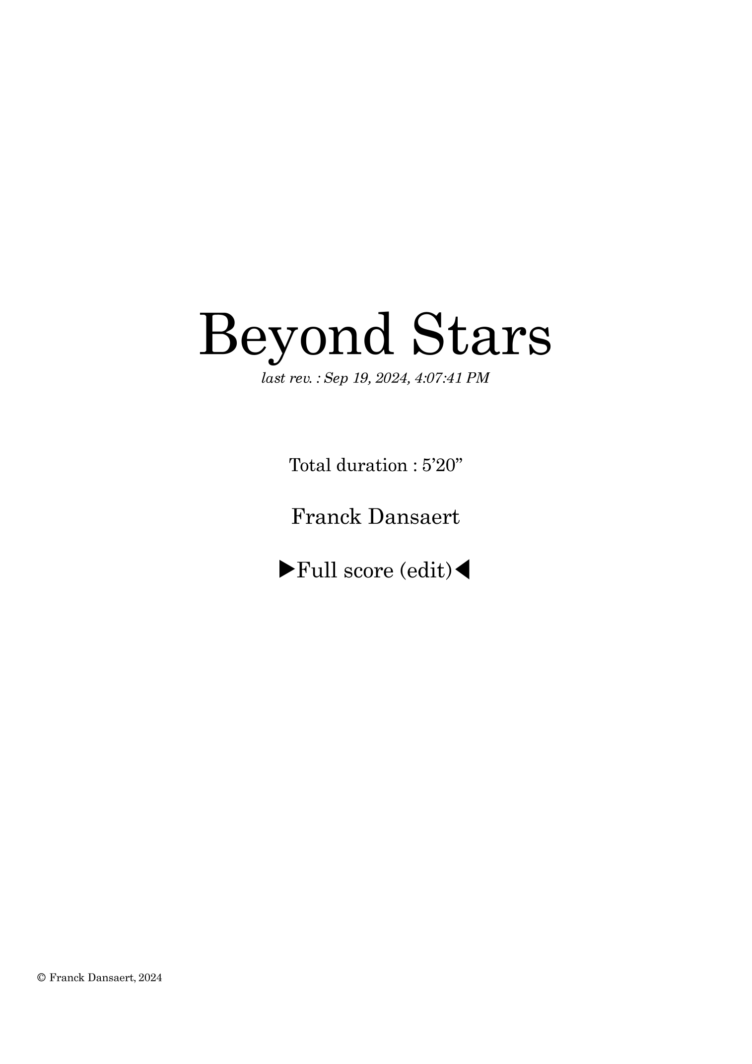 【弗兰克·丹萨特《超越星空》管弦乐总谱】Beyond Stars - Score Only by Franck Dansaert Full Orchestra PDF乐谱下载