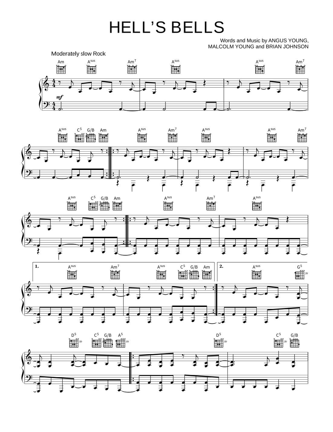 Hells Bells by AC/DC Sheet Music for Guitar Tab (Single Guitar) at