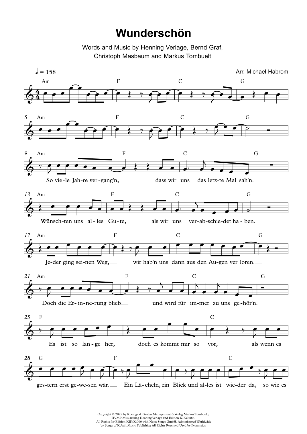 Wunderschön Sign Wunderschön (arr. Michael Habrom) by Bernd Graf Sheet Music for ...