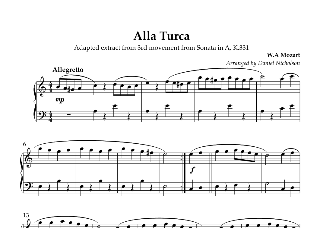 Rondo Alla Turca (arr. Daniel Nicholson) by Wolfgang Amadeus Mozart ...