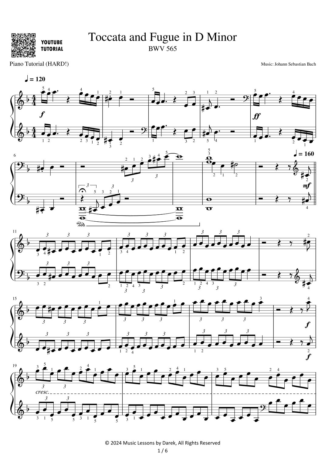 Toccata And Fugue In D Minor BWV 565 Johann Sebastian Bach HARD 