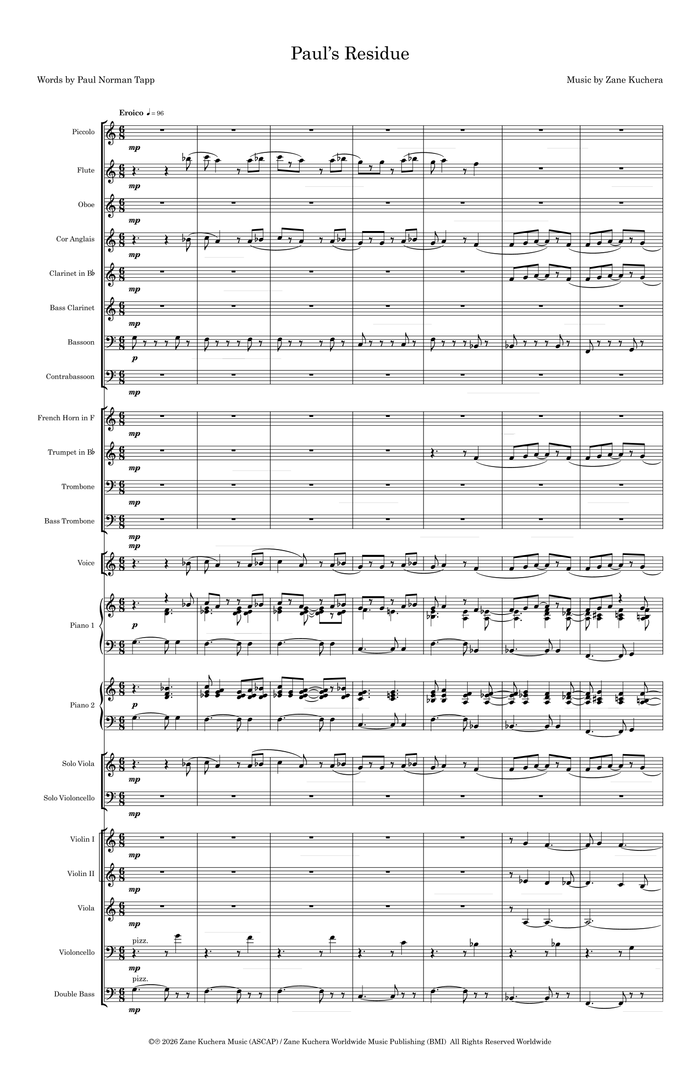 Paul’s Residue (Orchestra Concert Score) - Score Only by Zane Kuchera Full Orchestra