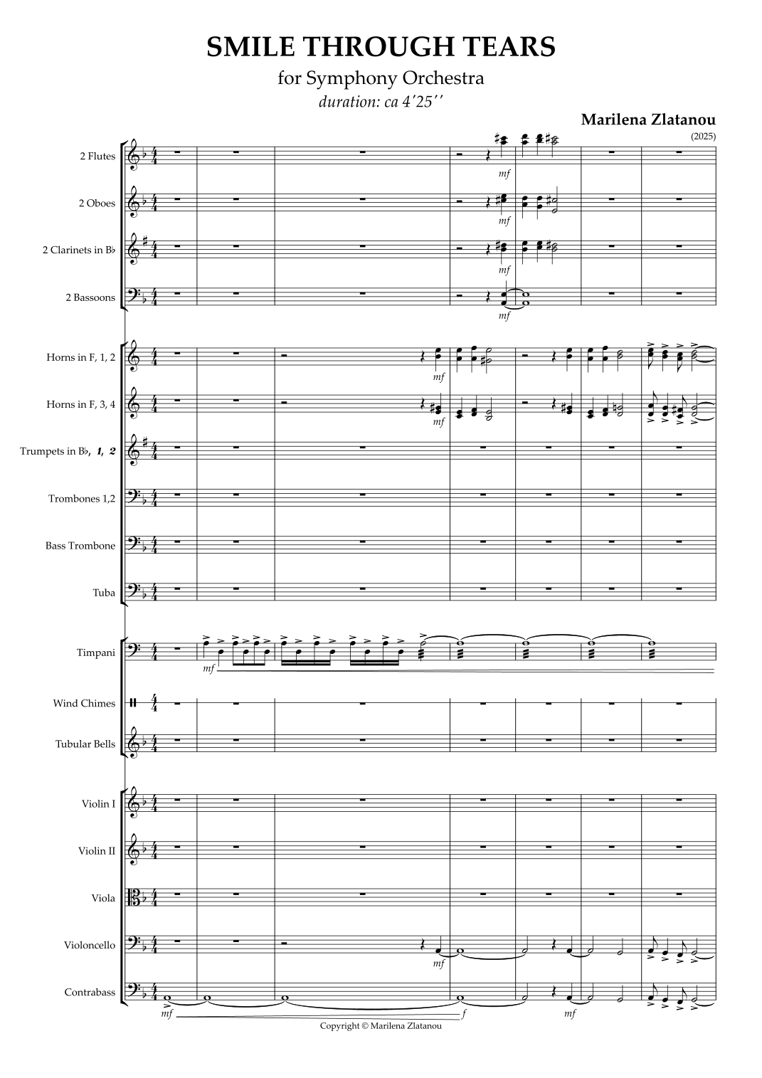 SMILE THROUGH TEARS, for Symphony Orchestra by Marilena Zlatanou Full Orchestra