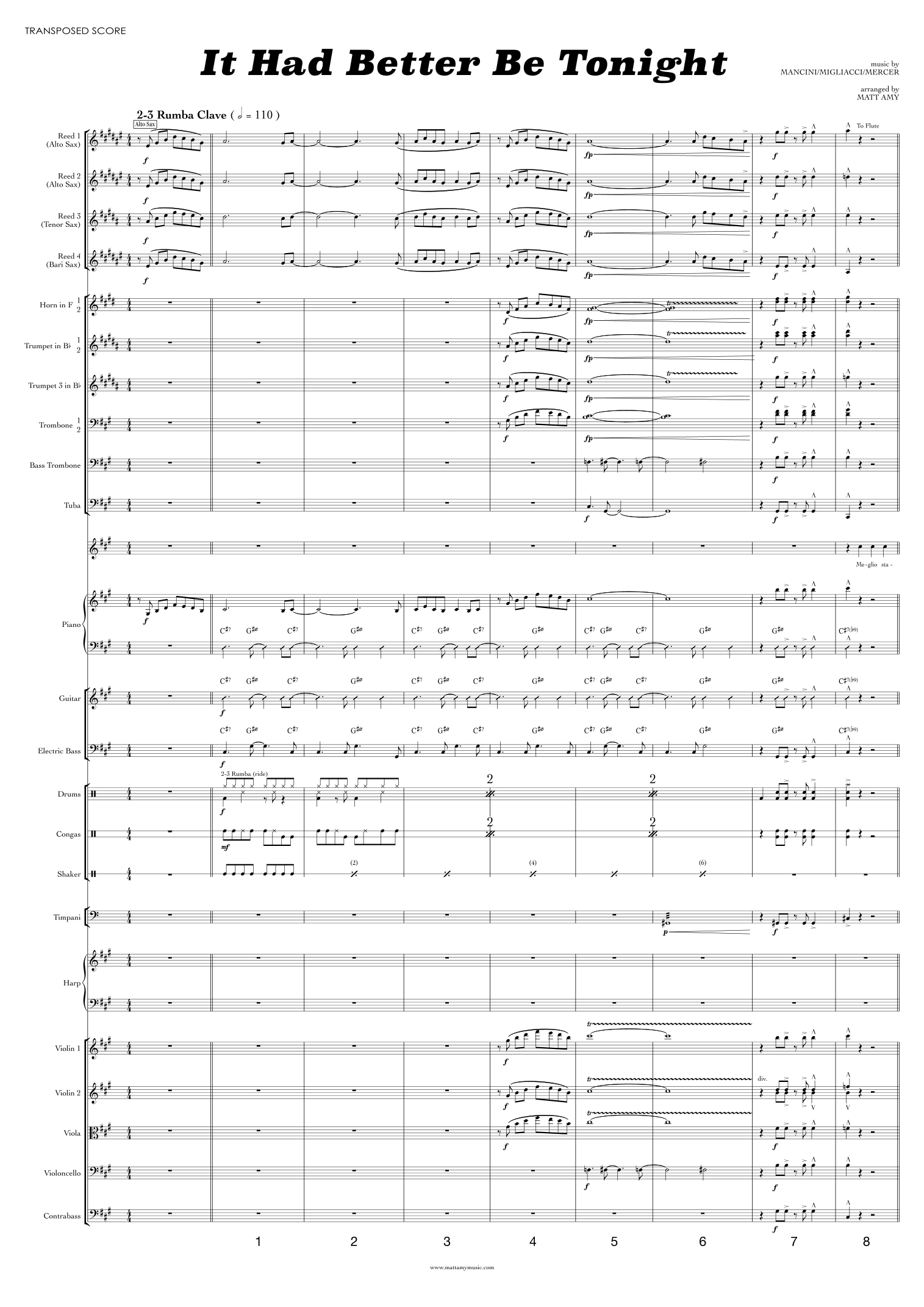 It Had Better Be Tonight (arr. Matt Amy) by Michael Buble Full Orchestra