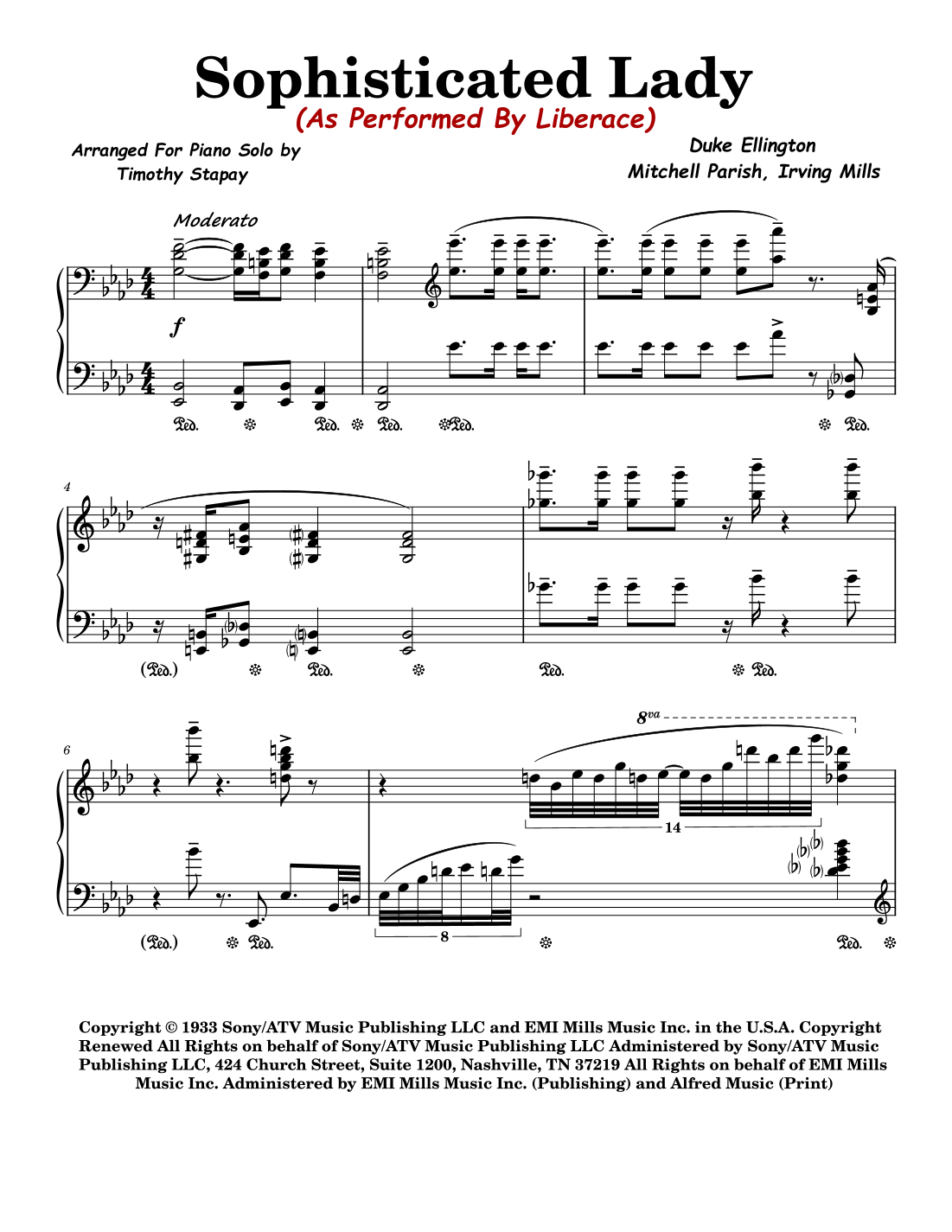 Sophisticated Lady by Duke Ellington Sheet Music for Piano & Vocal