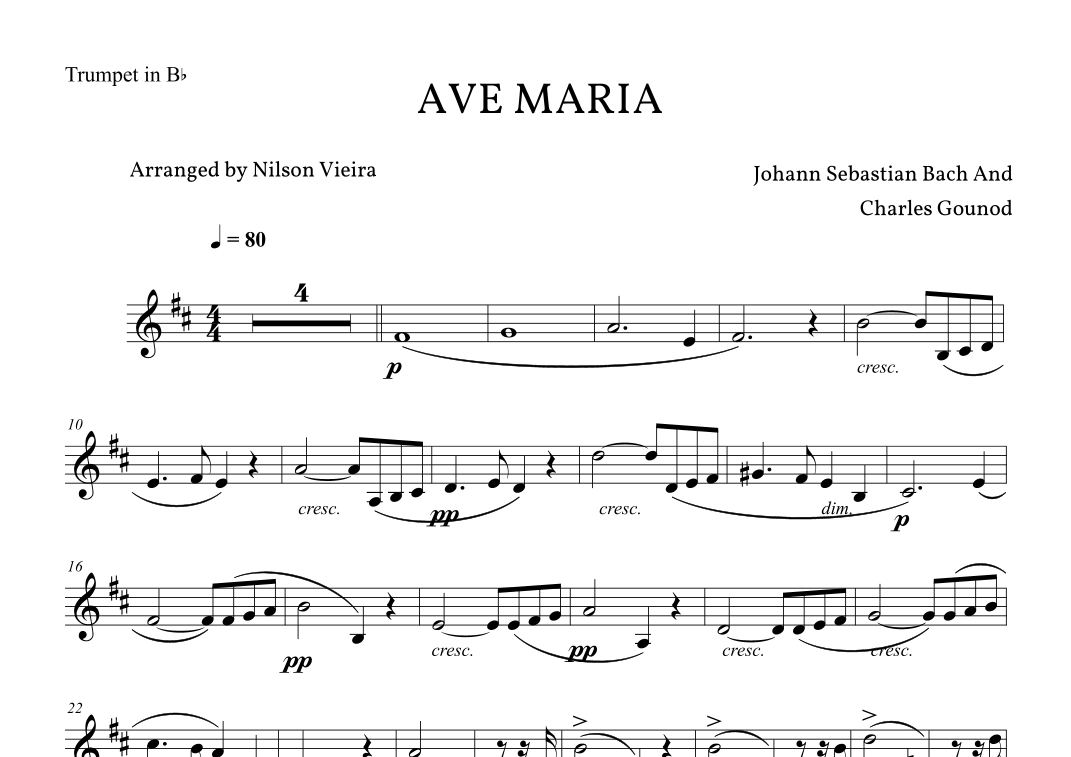 Ave Maria (Johann Sebastian Bach and Charles Gounod)" - Trumpet - (Solo ...