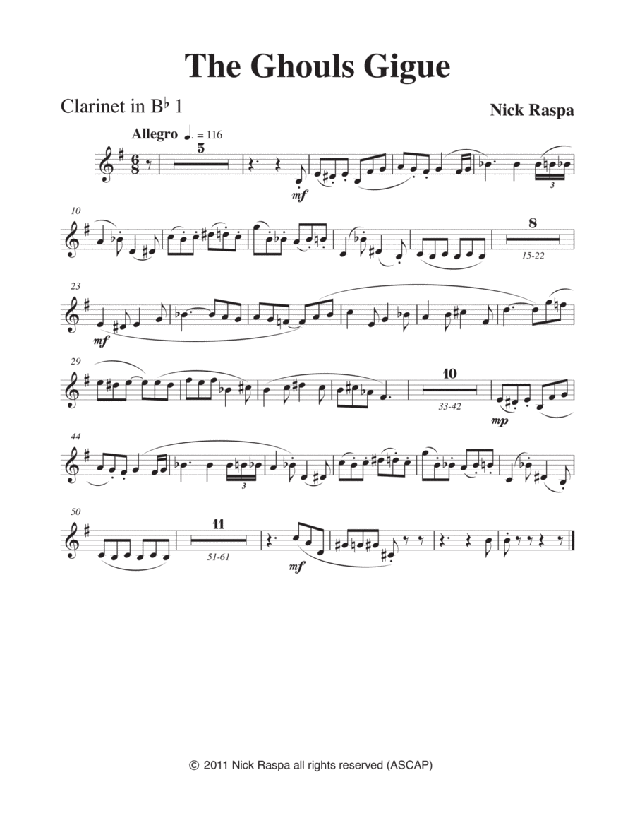 The Ghouls Gigue (from Three Dances for Halloween) full orchestra - B Flat Clarinet 1 part by Nick Raspa Full Orchestra