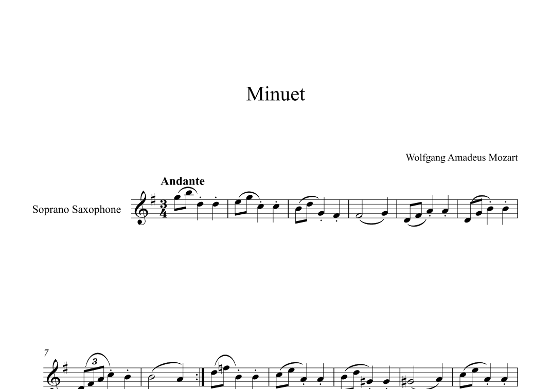 Minuet (In F Major) Wolfgang Amadeus Mozart (Soprano Sax) (arr