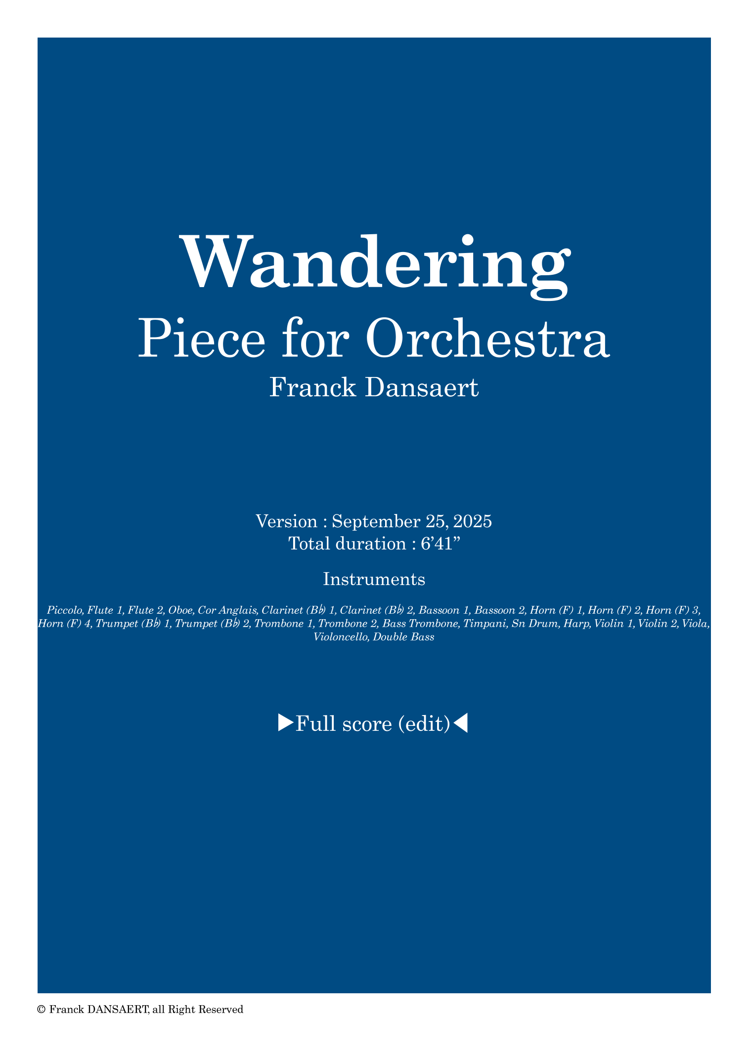 Wandering - Score Only by Franck Dansaert Full Orchestra