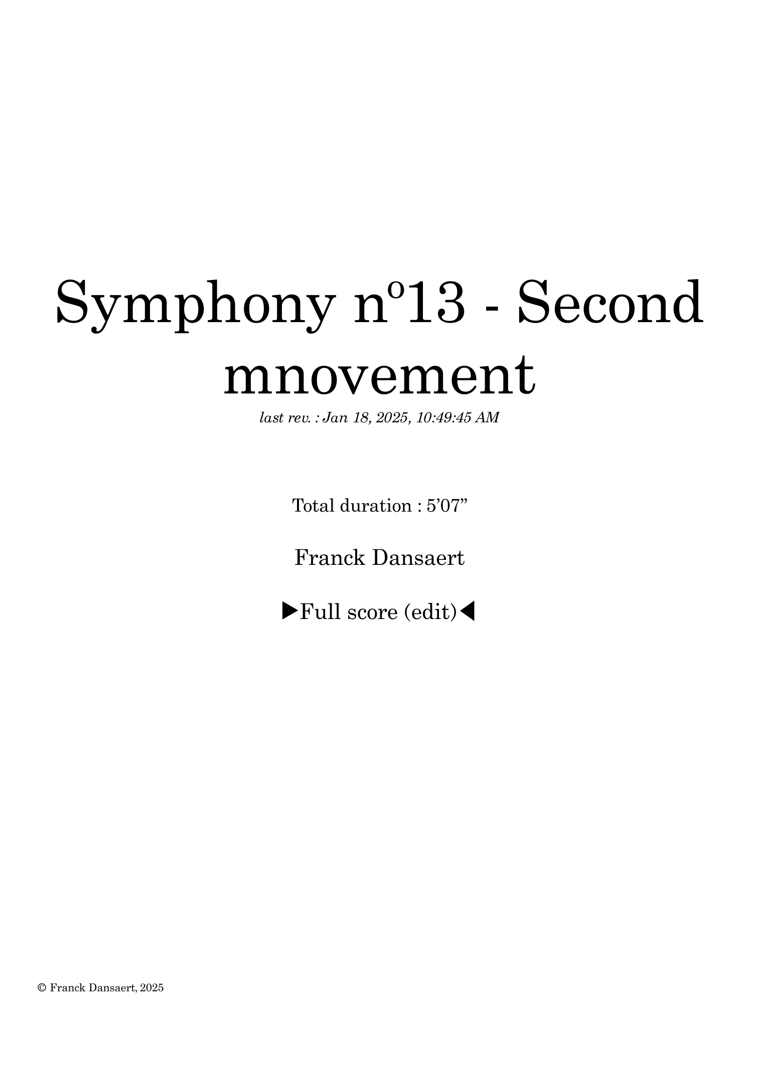 Symphony nº13 (second movement) - Score Only by Franck Dansaert Full Orchestra