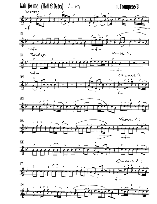 Wait For Me Sheet Music Daryl Hall & John Oates Jazz Ensemble