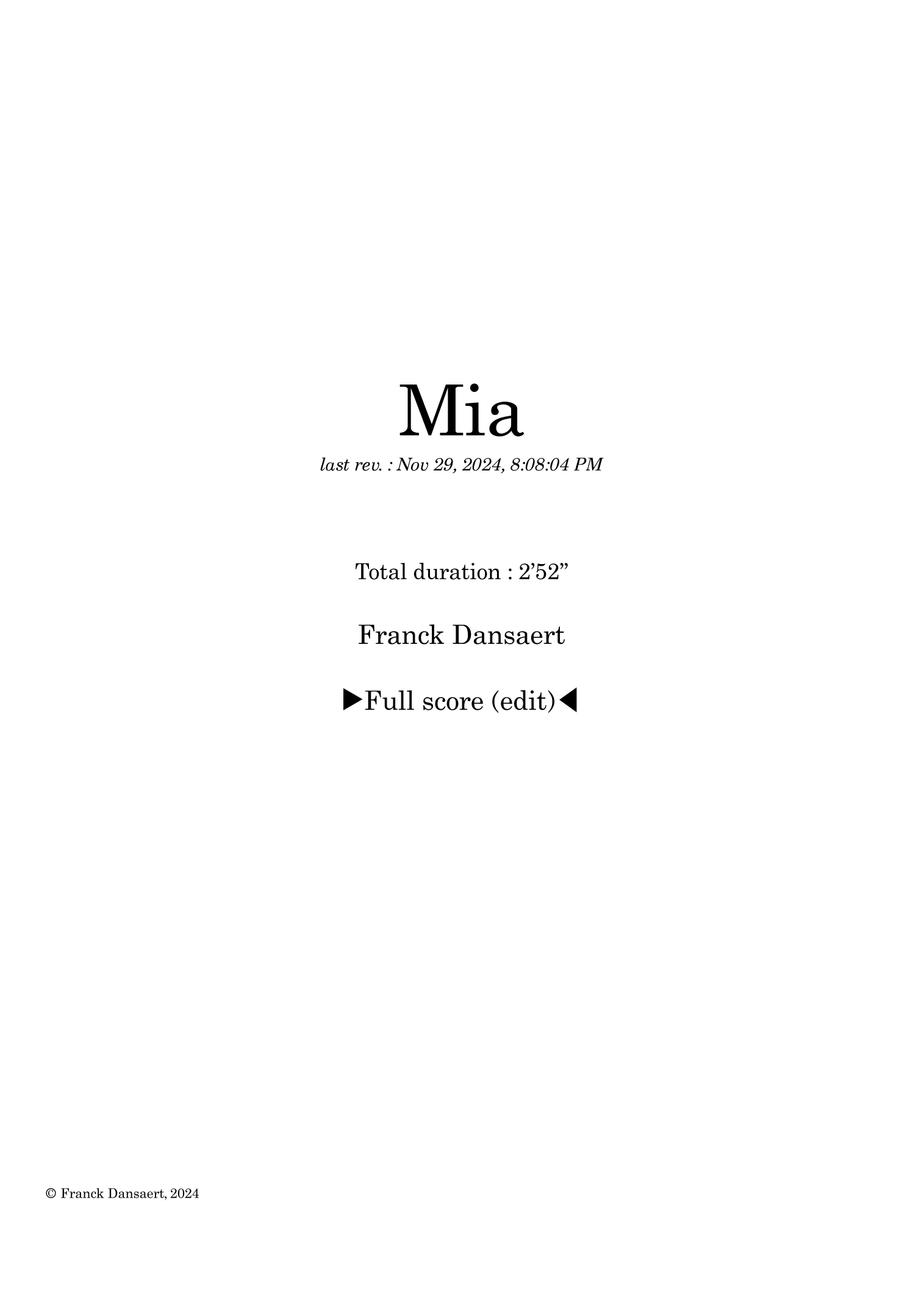 Mia - Score Only by Franck Dansaert Full Orchestra