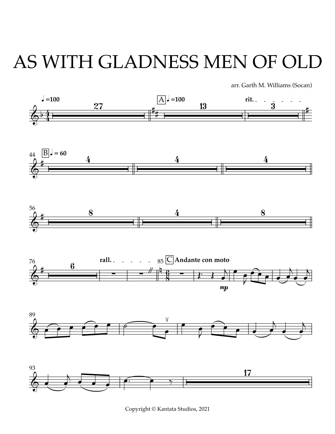 【加斯·威廉姆斯《天使歌唱在高天》管弦乐与打击乐谱】ANGELS WE HAVE HEARD ON HIGH FOR FULL ORCHESTRA WITH PERCUSSION (arr. Garth Williams) by Garth Williams Full Orchestra PDF乐谱下载（2页）