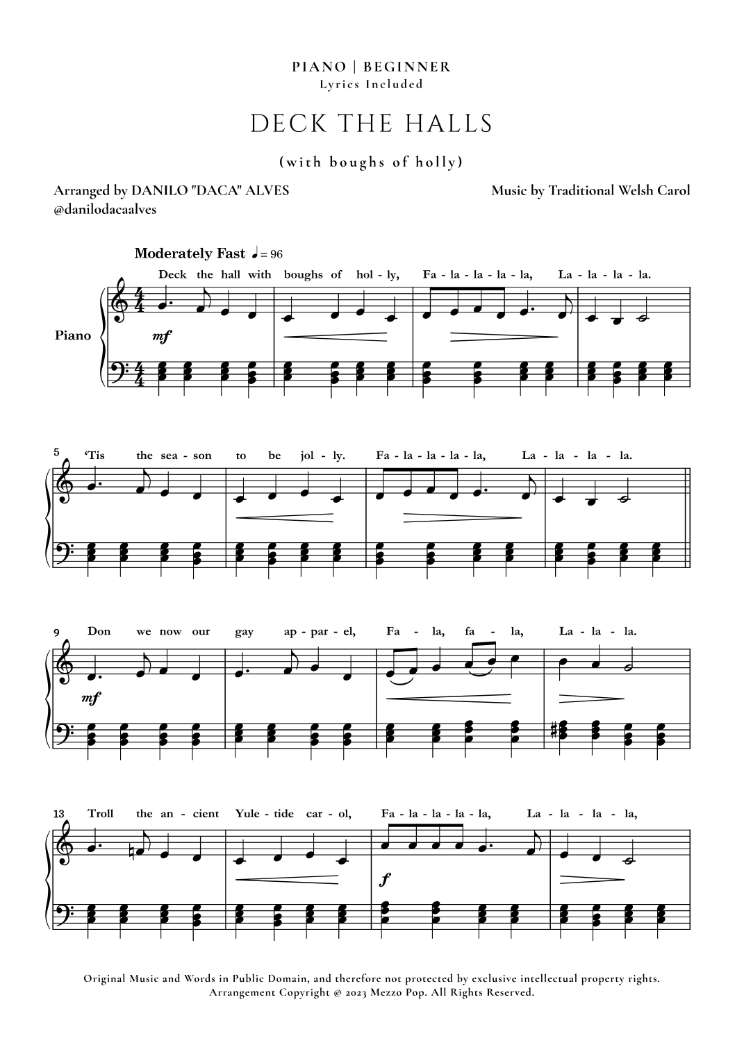 Deck the Halls (arr. Danilo "Daca" Alves) Digital Sheet Music