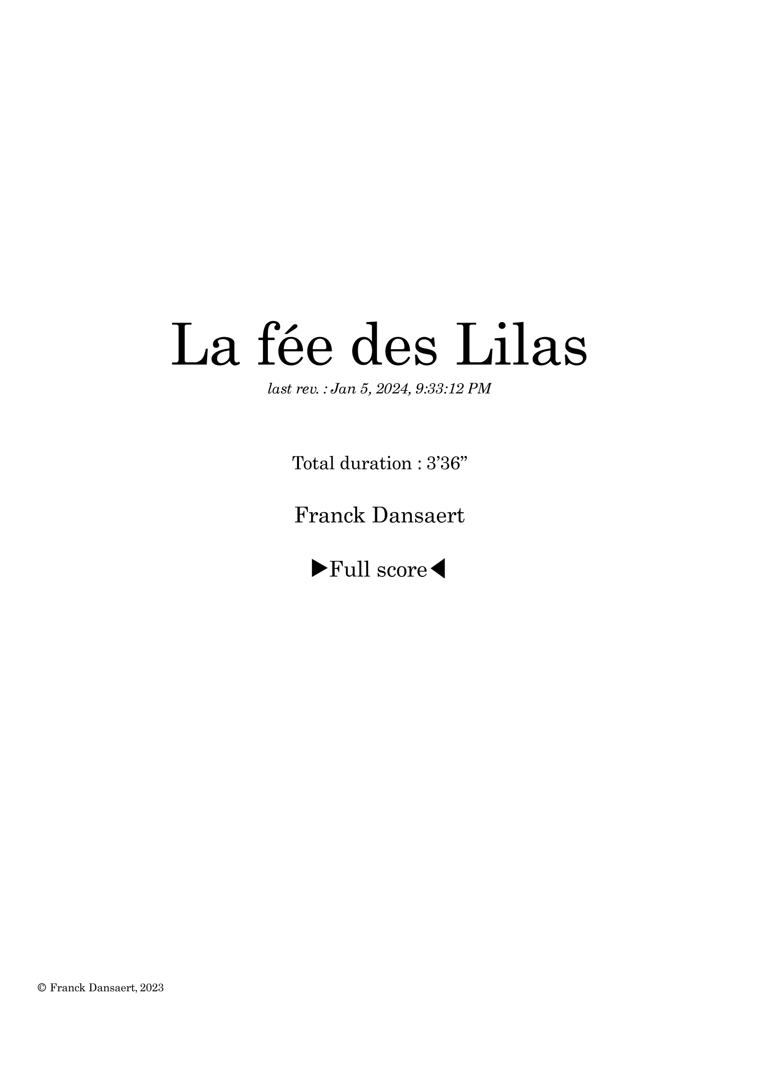 【弗兰克·丹萨特《紫丁香仙子》管弦乐总谱】La fée des Lilas - Score Only by Franck Dansaert Full Orchestra PDF乐谱下载
