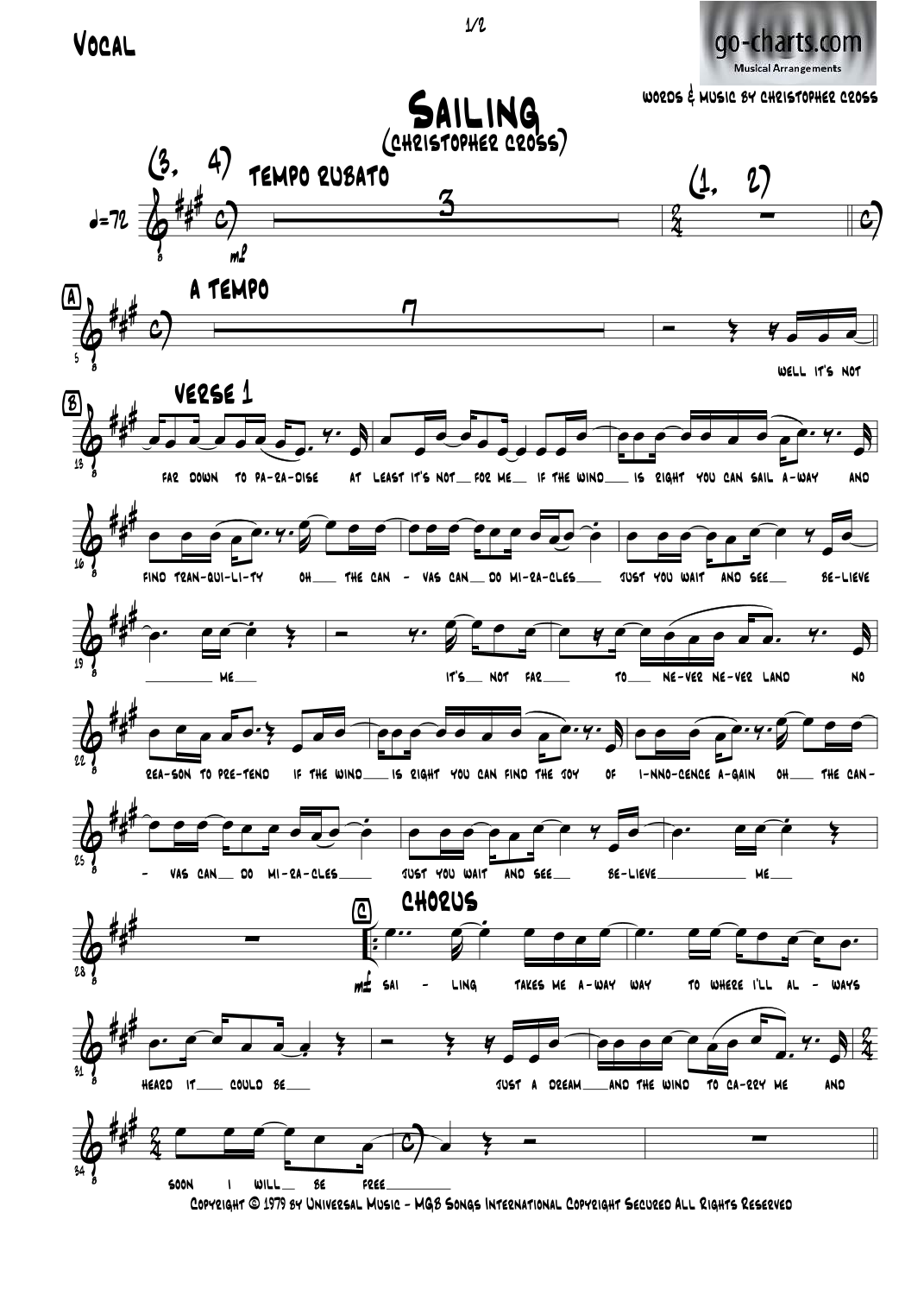 Sailing (arr. Andy Davidson go-charts.com) by Christopher Cross Full Orchestra