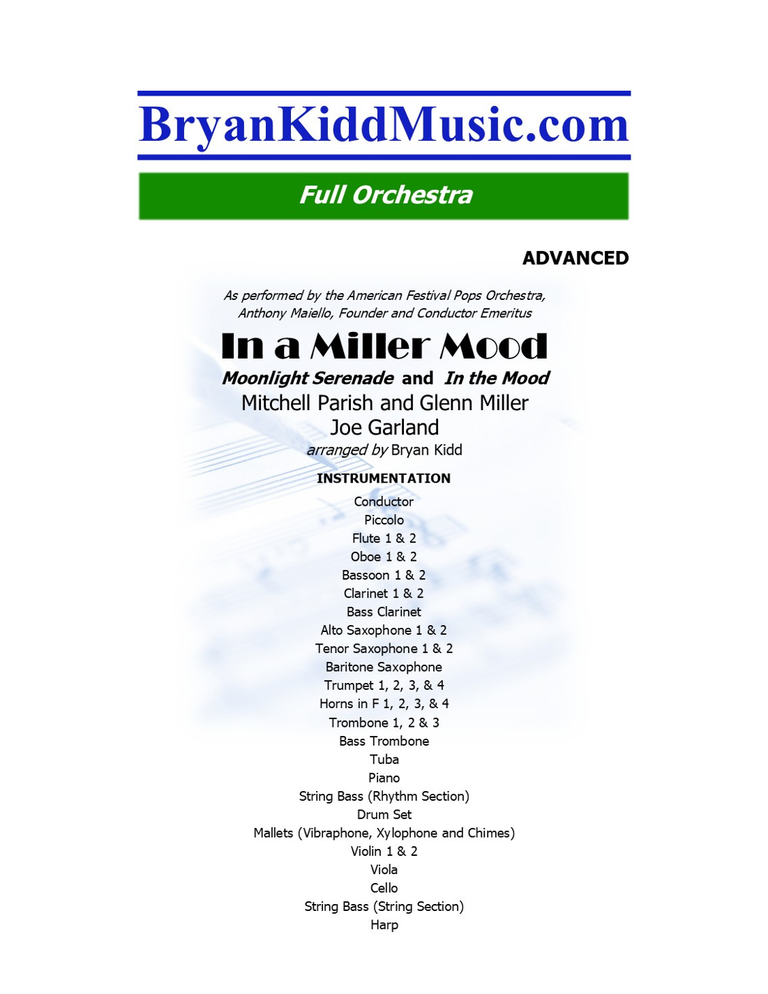 Medley: In The Mood with Moonlight Serenade (arr. Bryan Kidd) by Bryan Kidd Full Orchestra