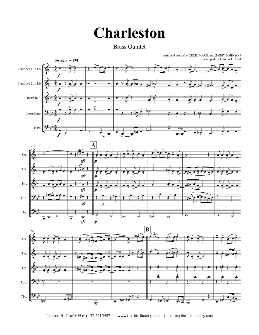 Charleston 20ths Classic Brass Quintet Partitions Thomas Graf
