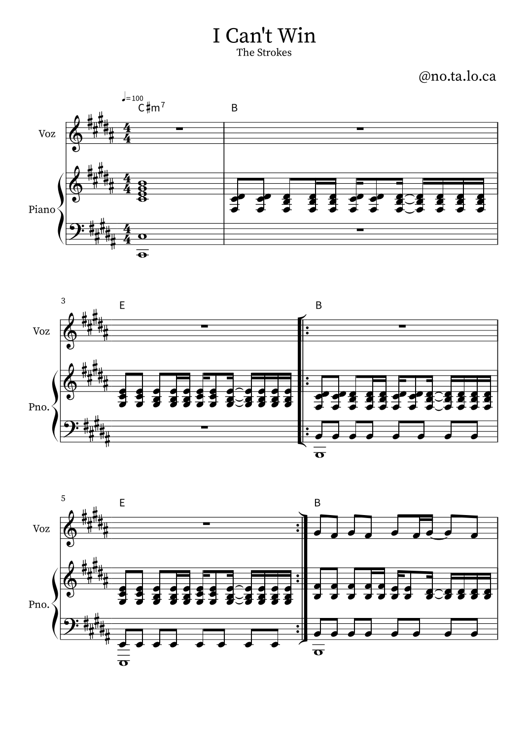 I Can't Win Partituras . Piano y Voz